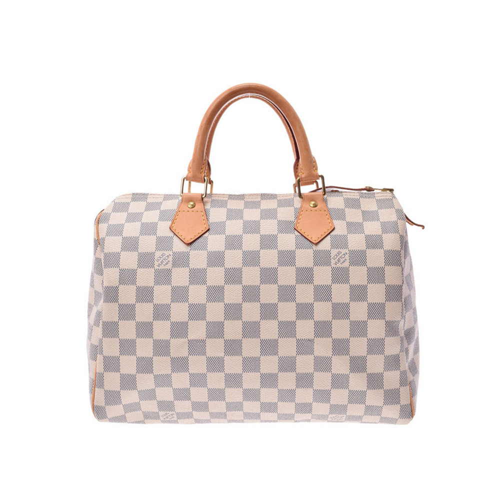 Louis Vuitton Damier Azur White Speedy White Leather Boston Bag Handbag AB